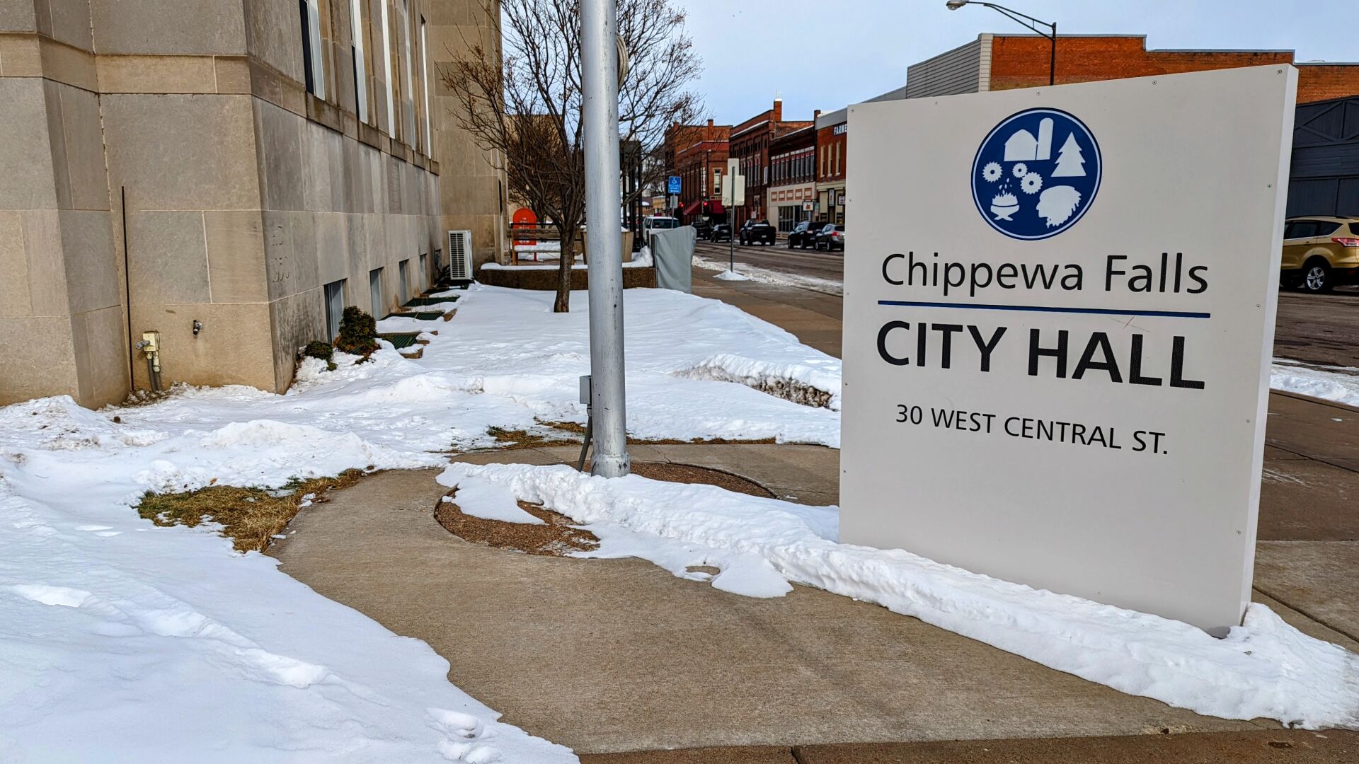 Chippewa Falls City Hall Winter wqow