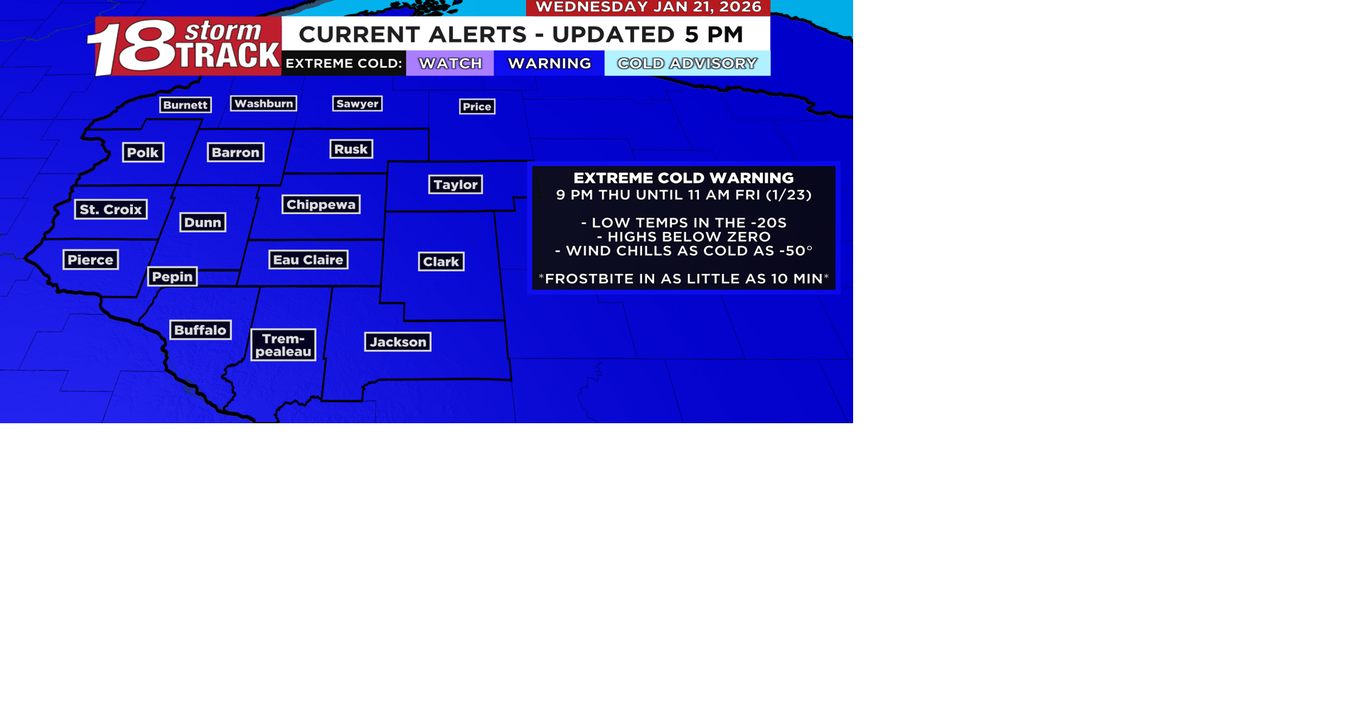 Approaching arctic air triggers an Extreme Cold Warning for all of ...