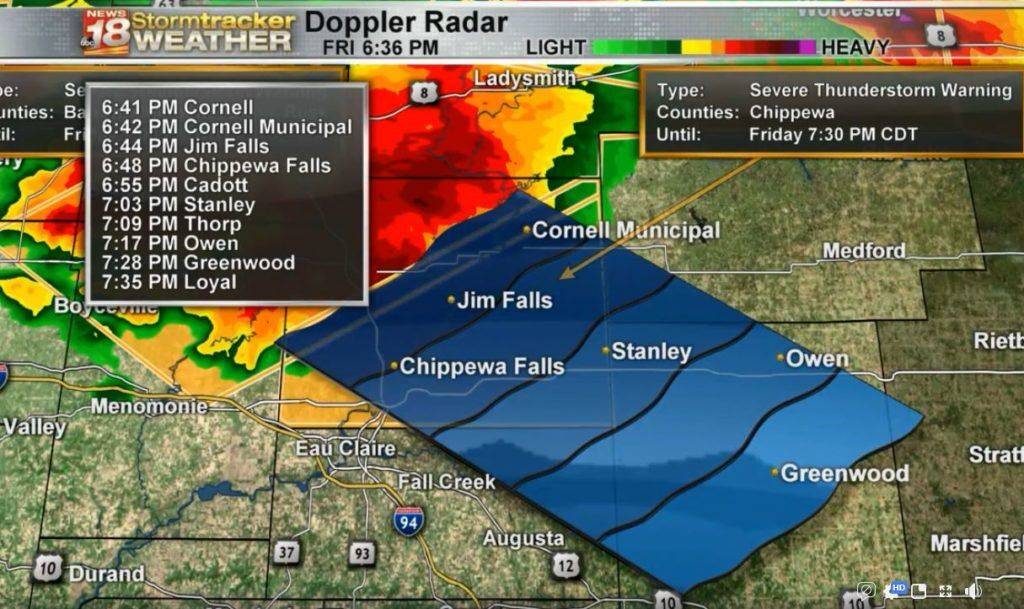 Severe Thunderstorm Warning for Chippewa Barron Dunn Rusk