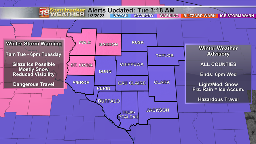 Hazardous road conditions throughout the day as the Chippewa Valley