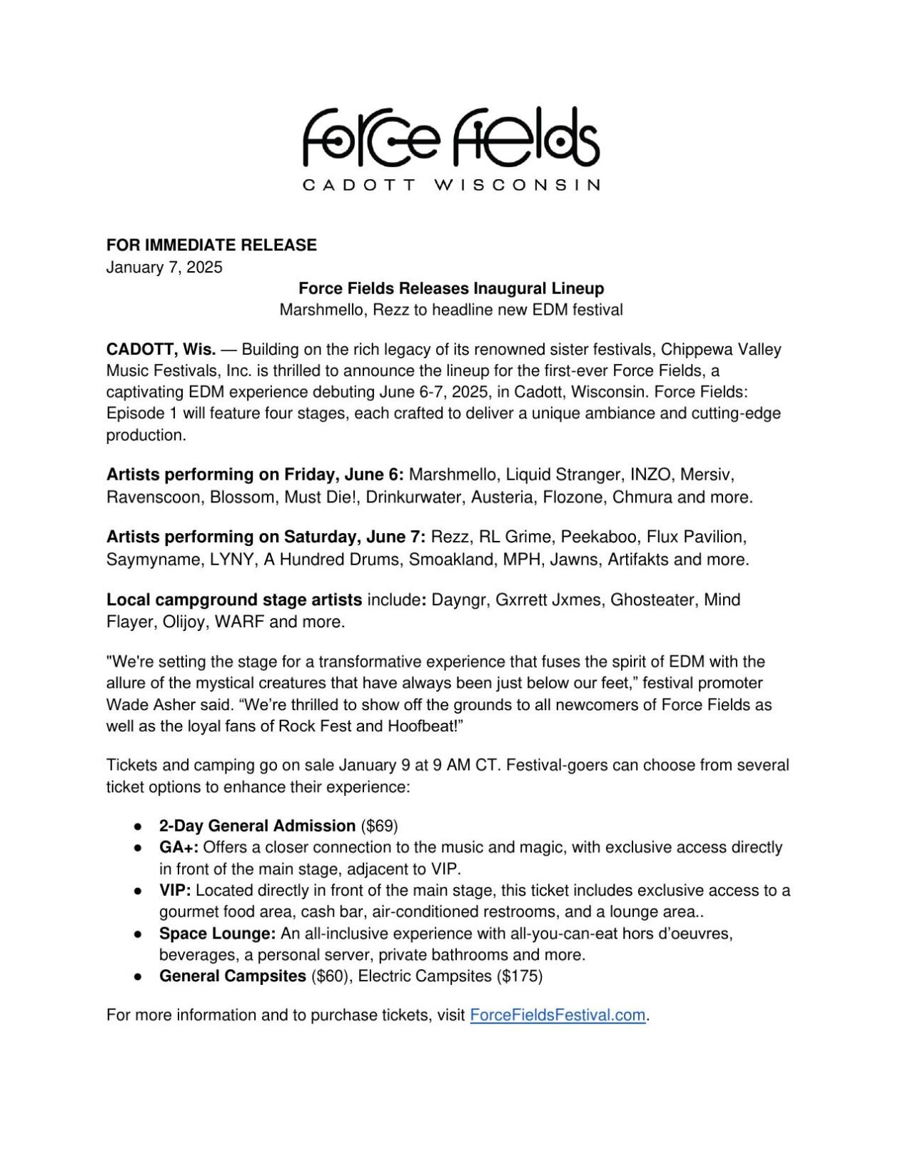 Lineup announced for first Force Fields music festival in Cadott