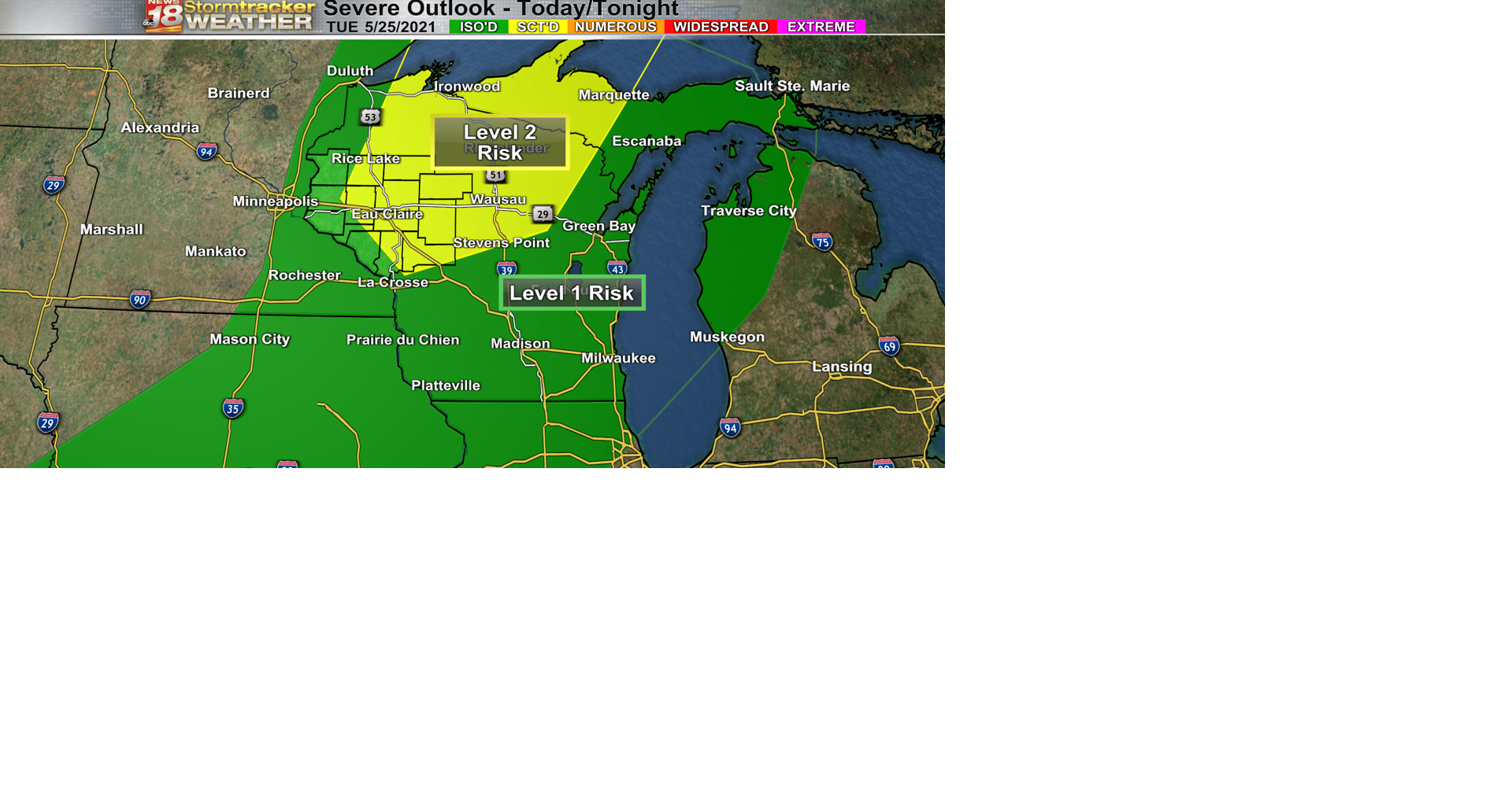 Level 2 risk for scattered severe storms Tuesday | 18 Storm Track ...