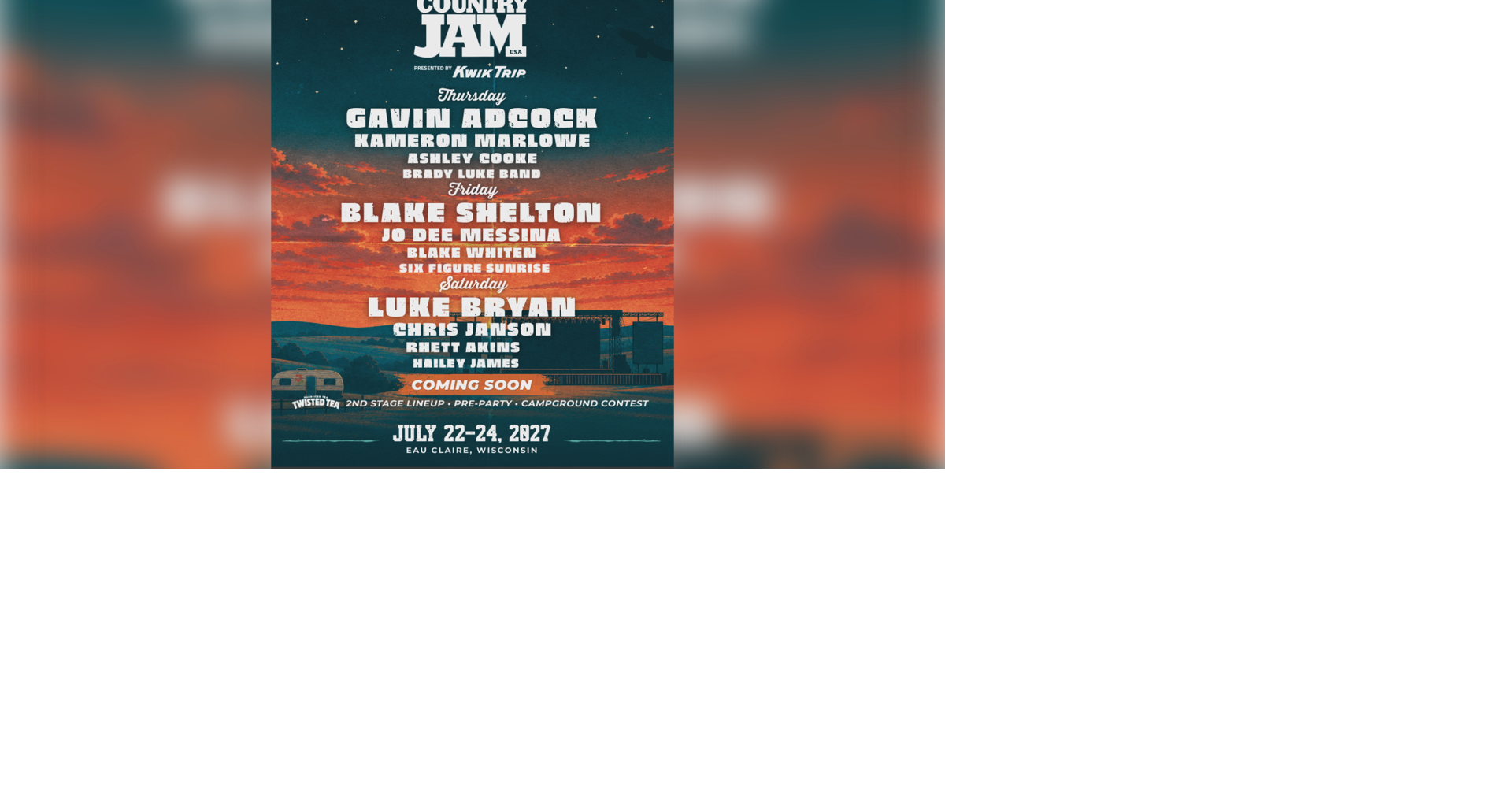 'Swinging for the fences,' Country Jam announces Blake Shelton and Luke Bryan as 2027 headliners