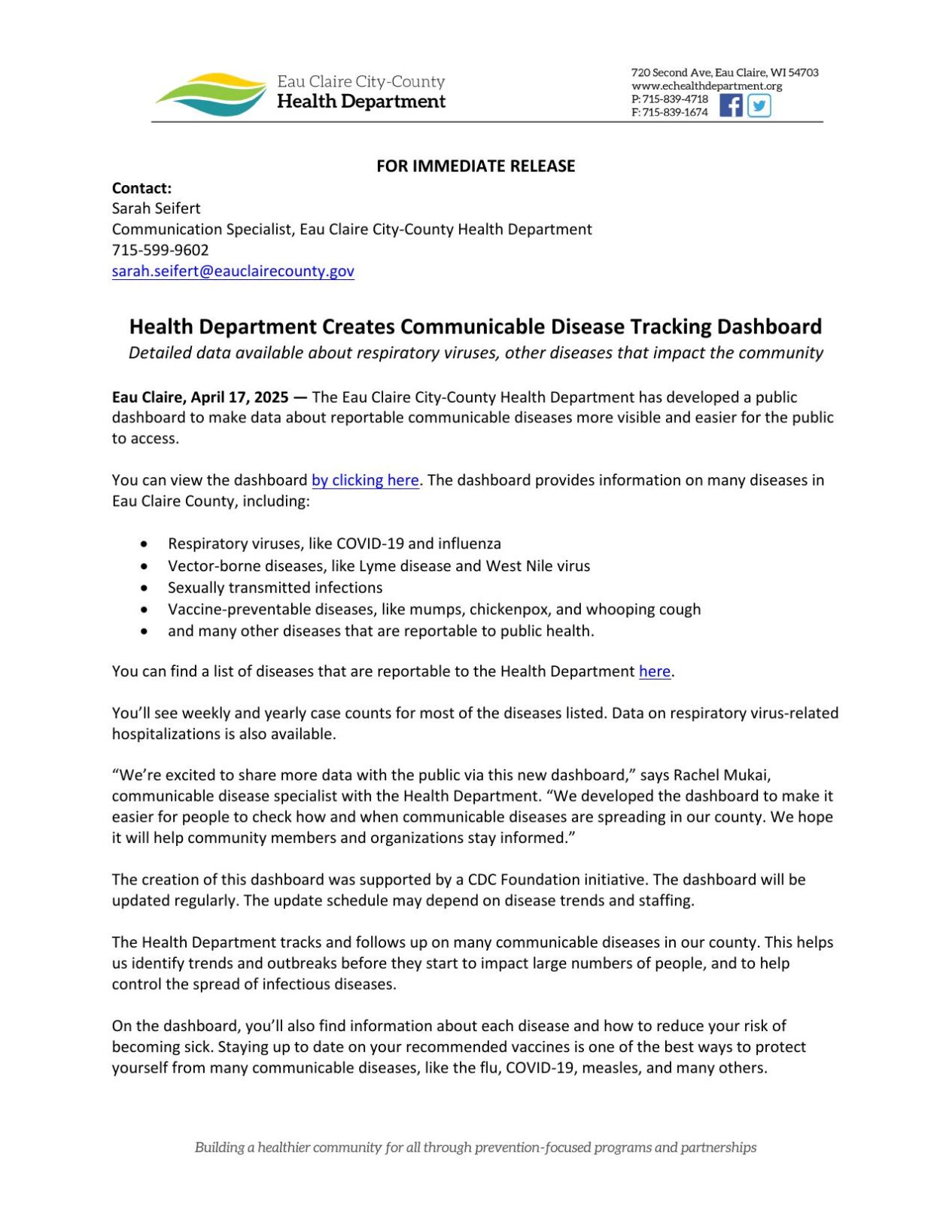 Eau Claire City-County Health Department creates disease tracking ...
