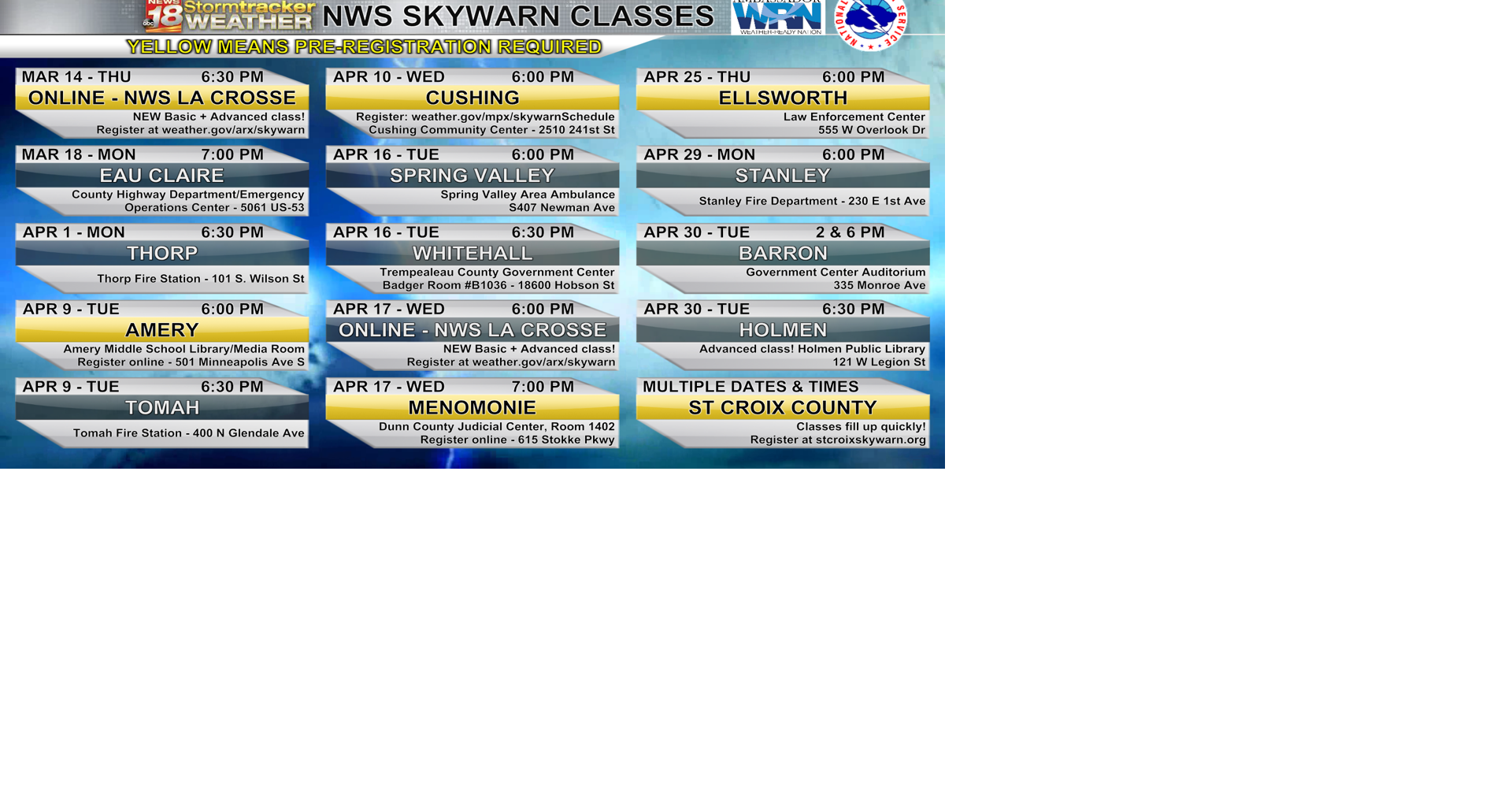 Nws Skywarn Spotter Training 2024 Class Schedule Education Wqow
