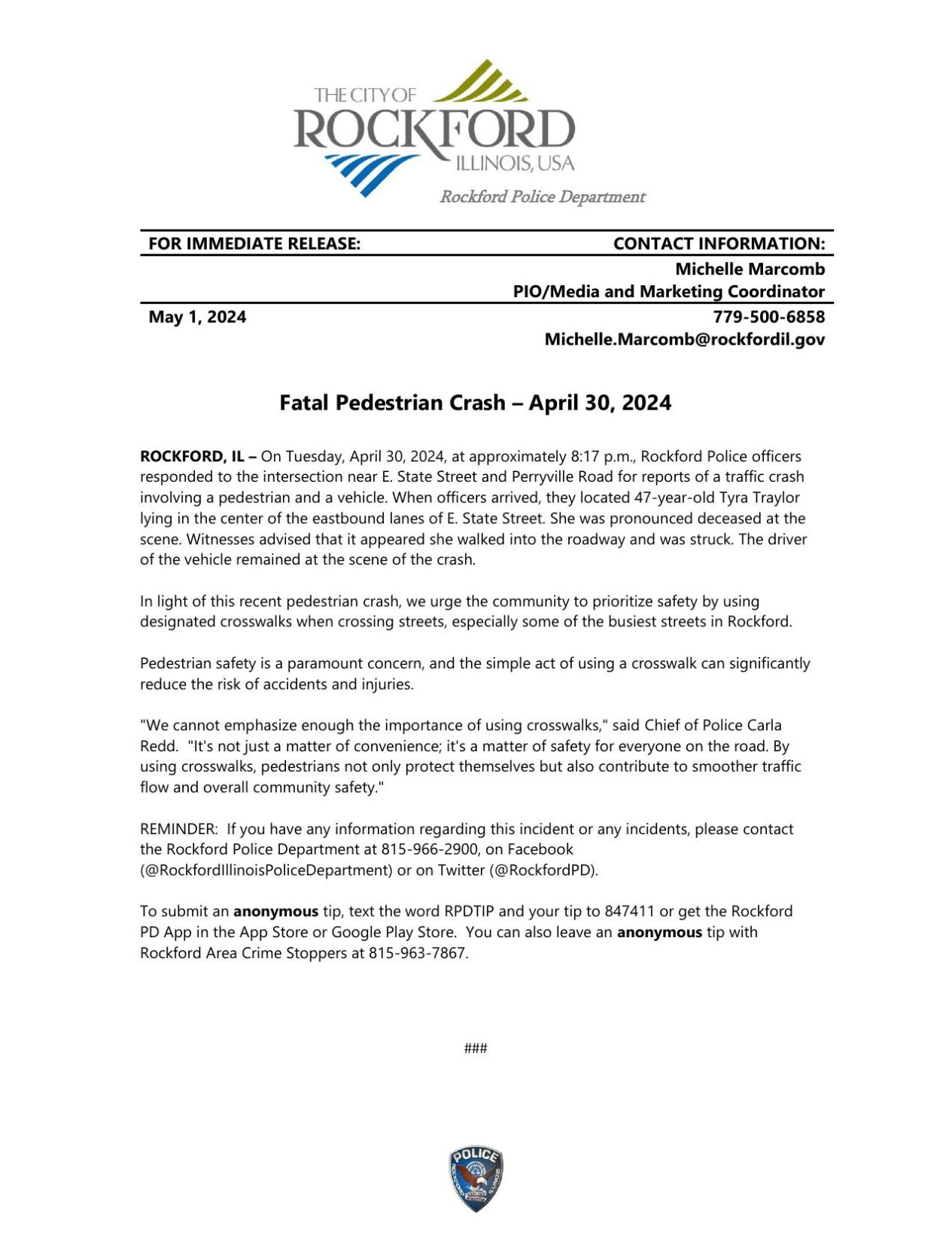 Rockford Police Release New Information On Deadly Accident Involving