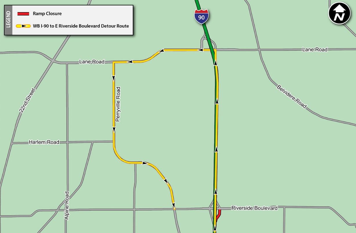 Ramp closure, detour scheduled at East Riverside Boulevard for I-90  roadwork | News | wrex.com