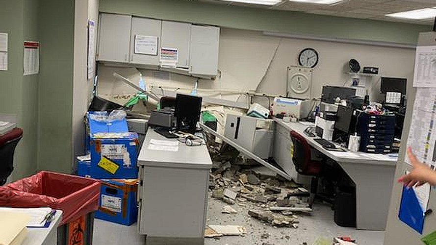 Rock River Valley Blood Center interior after vehicle hit