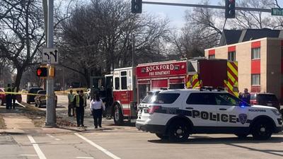 Car involved in crash with fire truck at N. Church and Whitman St. in downtown Rockford