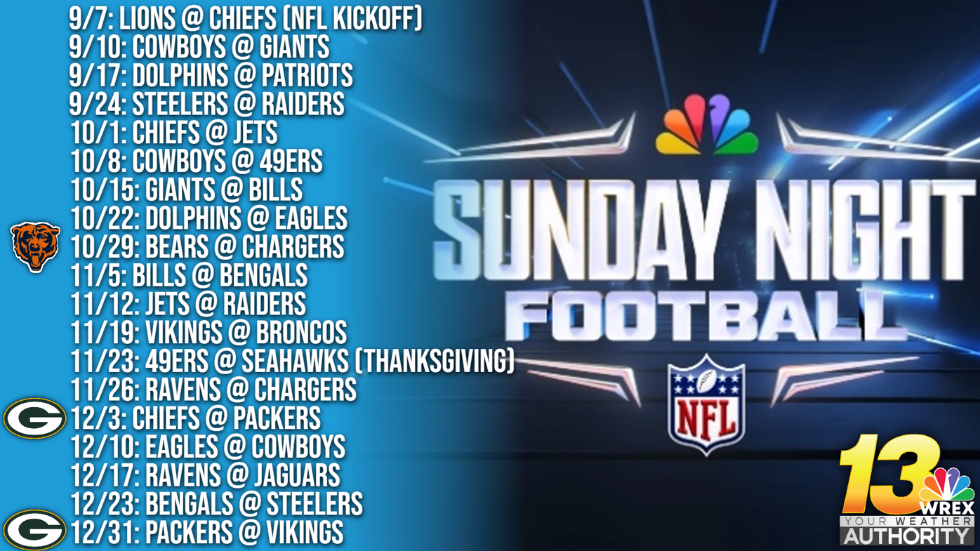 NFL Schedule Release: Sunday Night Football On 13 WREX Schedule, Top  Stories
