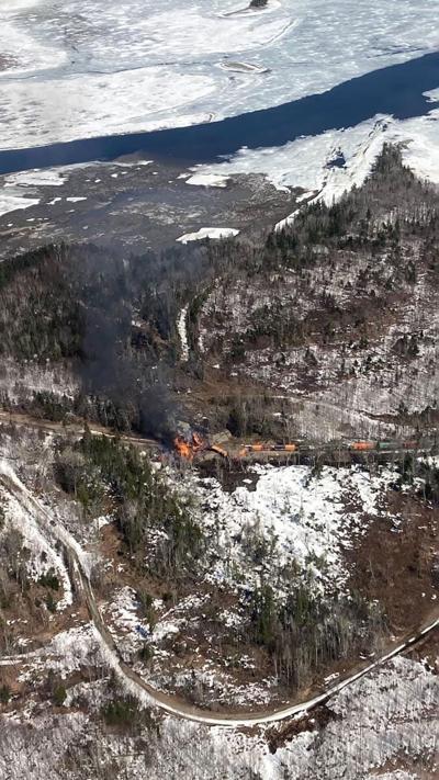 Train derails and causes forest fire in Rockwood, Maine but officials say no hazardous materials involved