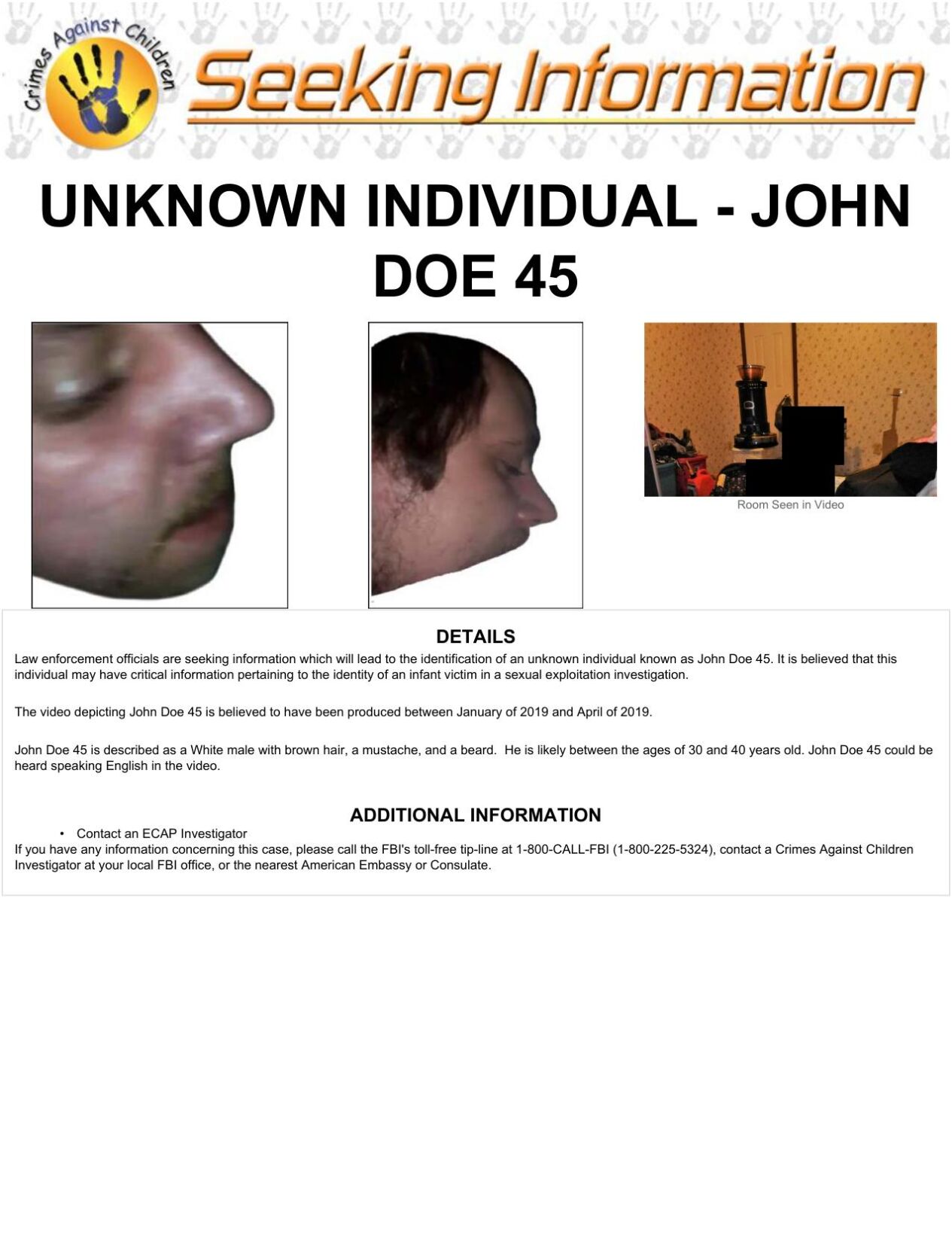 Do you know this man? FBI searching for John Doe 45 in child sex assault  investigation | News | wsiltv.com