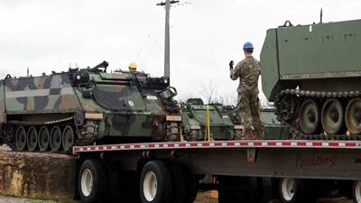 Indiana National Guardsmen prepared M113 Armored Personnel Carriers for transport