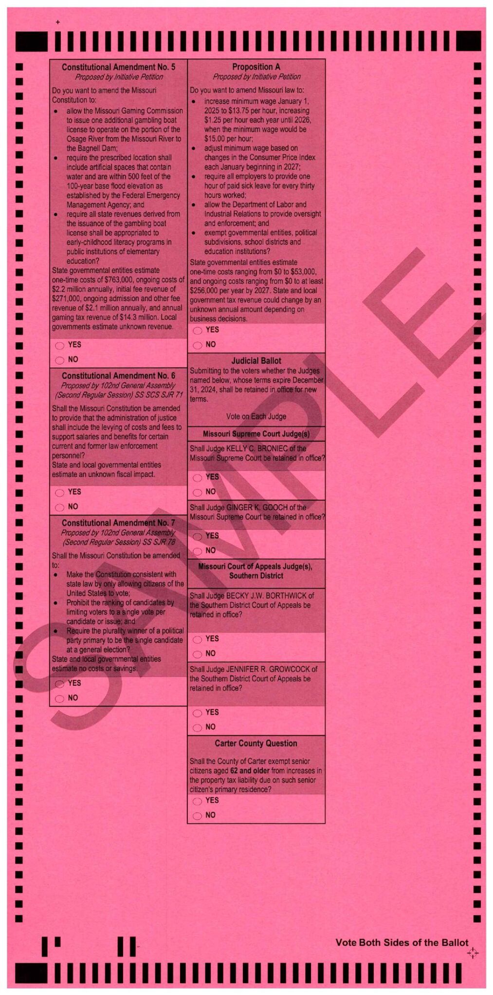 Missouri Sample Ballots for November 5, 2024