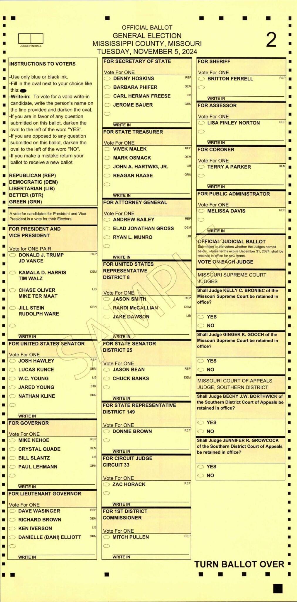 Missouri Sample Ballots for November 5, 2024