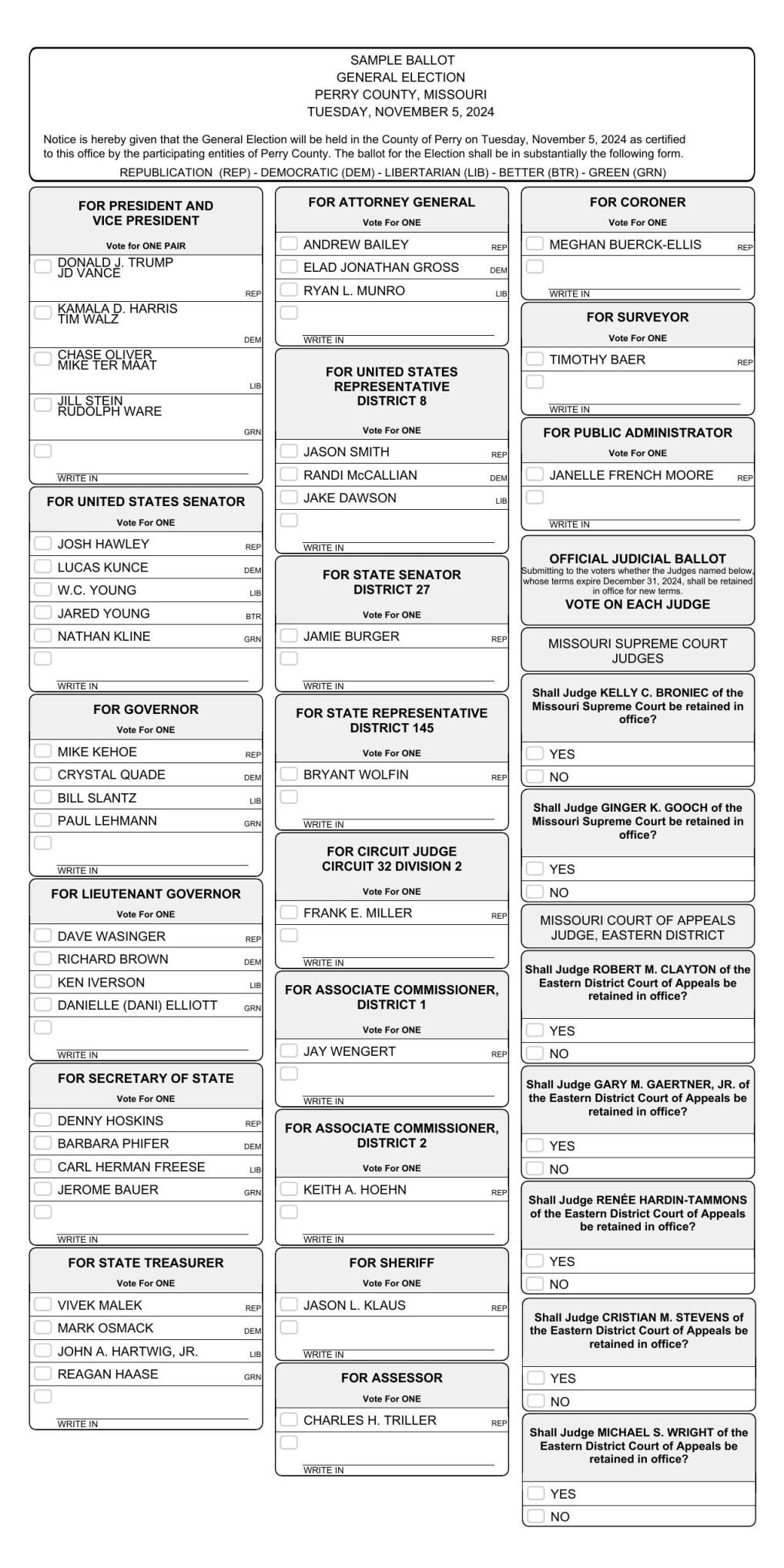 Missouri Sample Ballots for November 5, 2024