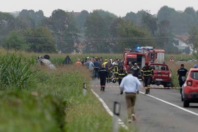 Child killed as Italian Air Force jet explodes into a fireball after takeoff