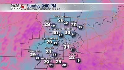 Temperatures and Wind Chills Sunday 9 PM