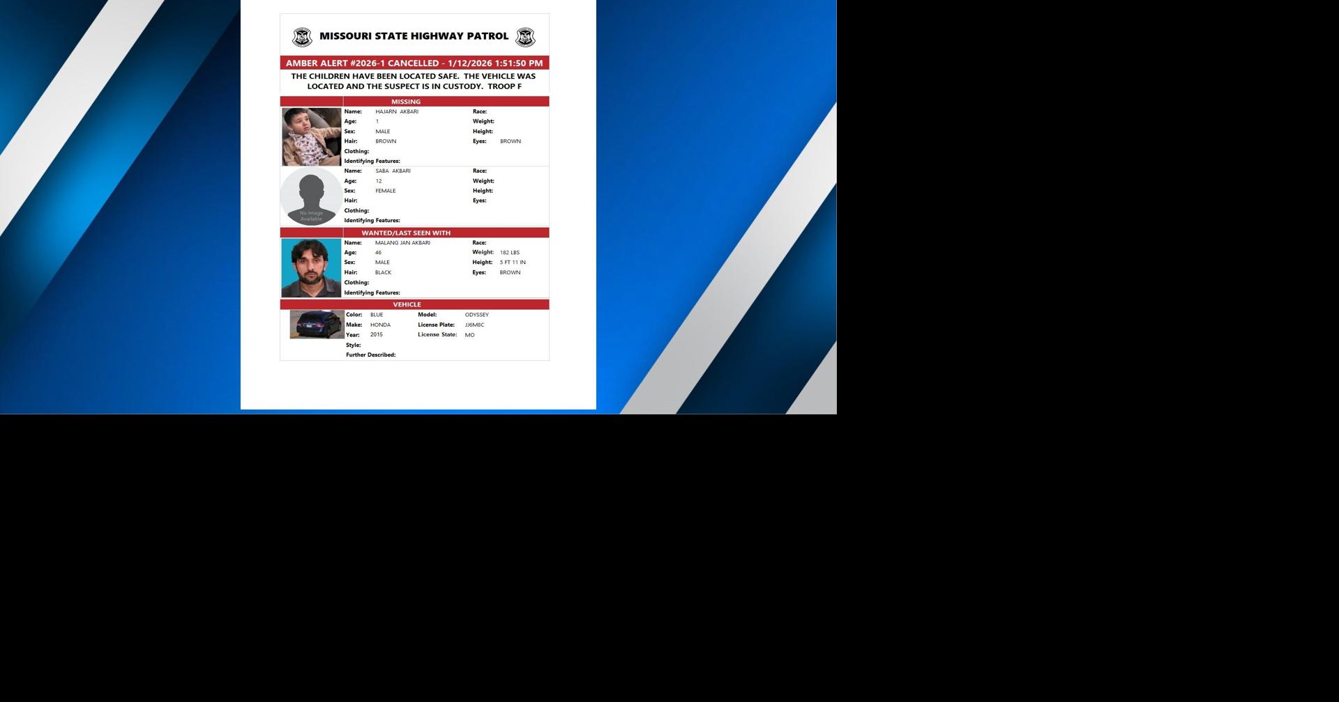 Amber Alert in Missouri Canceled for Man and Two Children