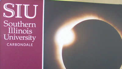 SIU Total Solar Eclipse Banner outside of the Guyon Auditorium