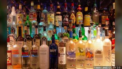 alcohol bottles at bar