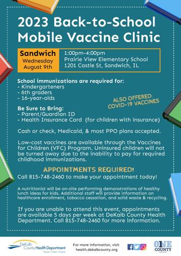 Back-To-School Student Immunization Clinics Scheduled for Aug. 3