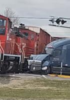 No one hurt in train versus semi-truck crash Tuesday in Montgomery