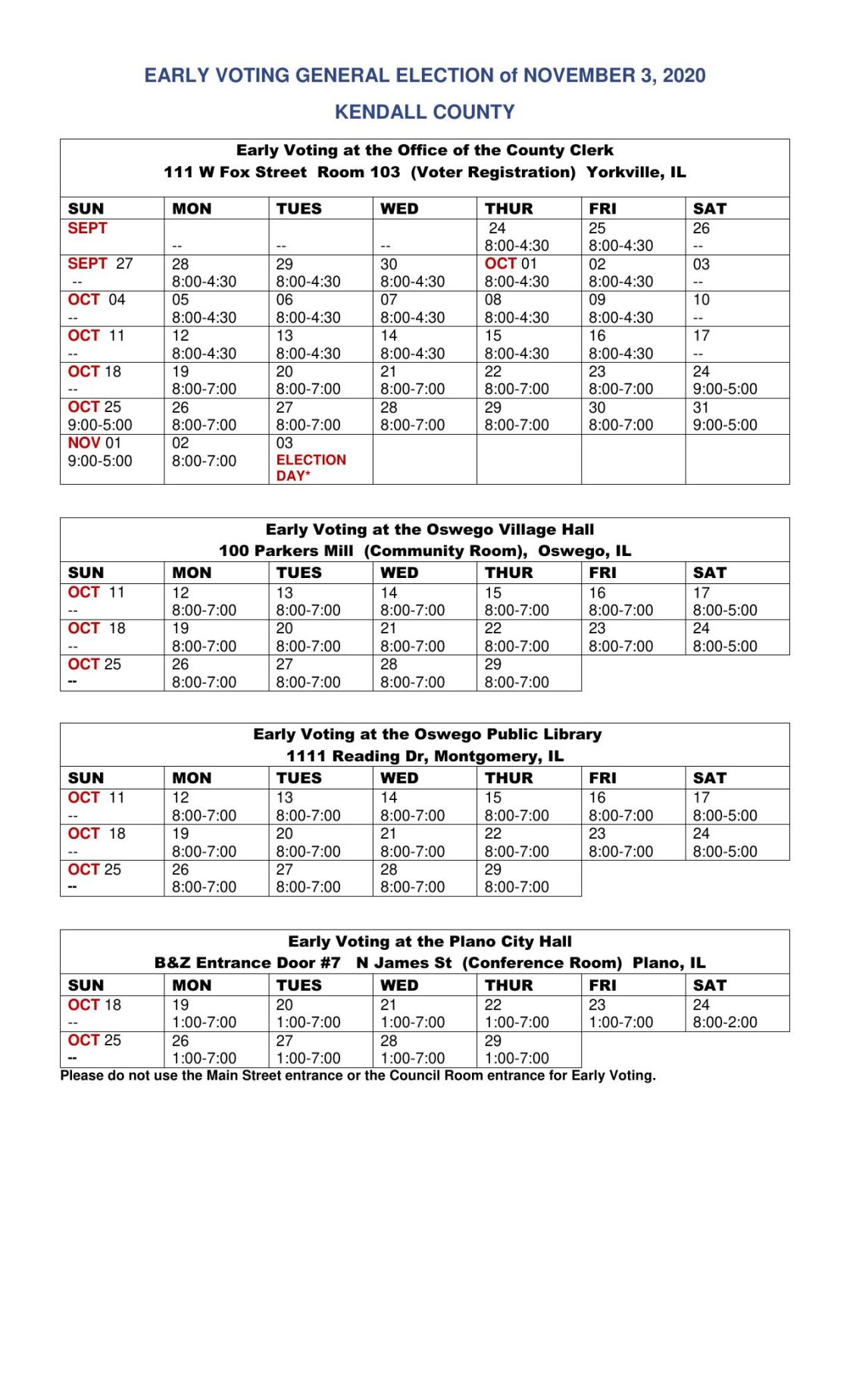 30Minute Wait for Early Voters at Kendall County Office Building