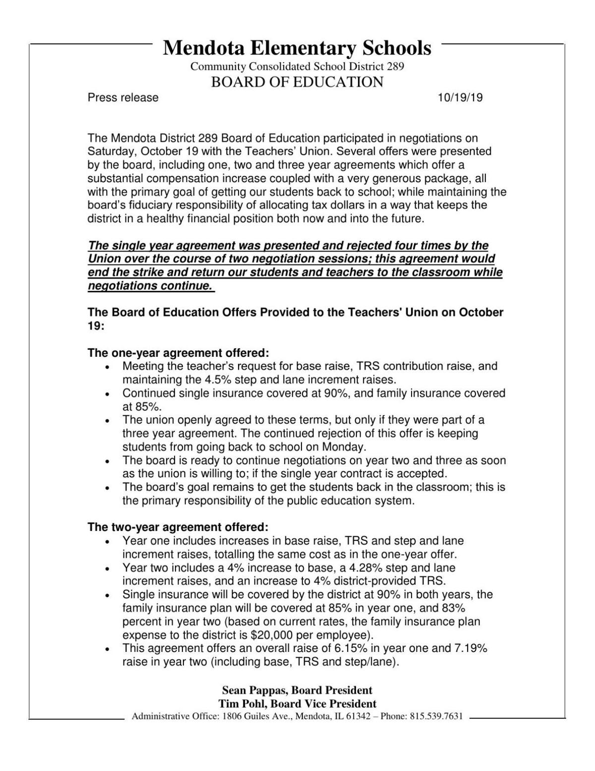 Teachers' Strike in Mendota Enters Second Week Local News