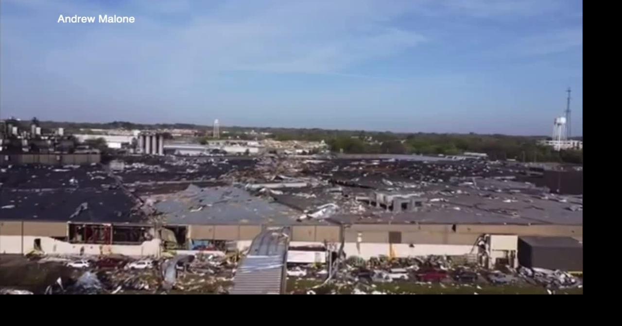 Drone video shows tornado damage at Cooper Tire facility in Tupelo and