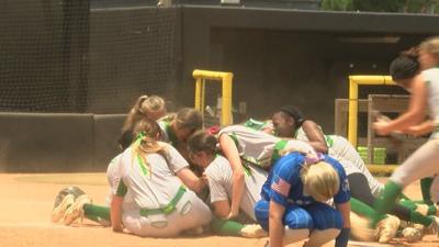 Taylorsville vs. Vardaman (in blue) in 1A state title game on May 20, 2022, in Hattiesburg, Mississippi.