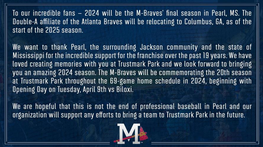 Atlanta affiliate Mississippi Braves announce move to Columbus Georgia