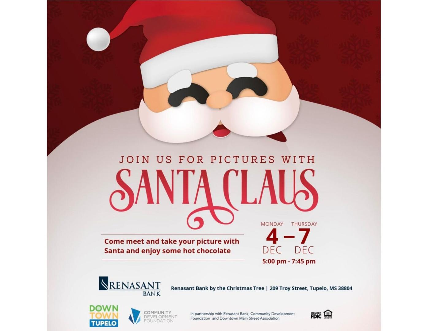 Santa to take pictures at Renasant Bank in downtown Tupelo Local