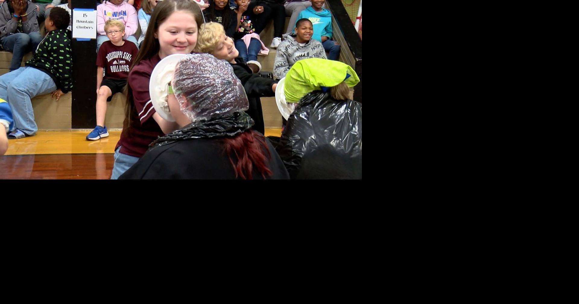 Students at Lawhon Elementary hitting teachers in the faces with pies ...