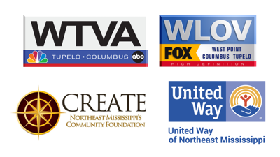 WTVA, WLOV, CREATE Foundation, United Way of Northeast Mississippi logos