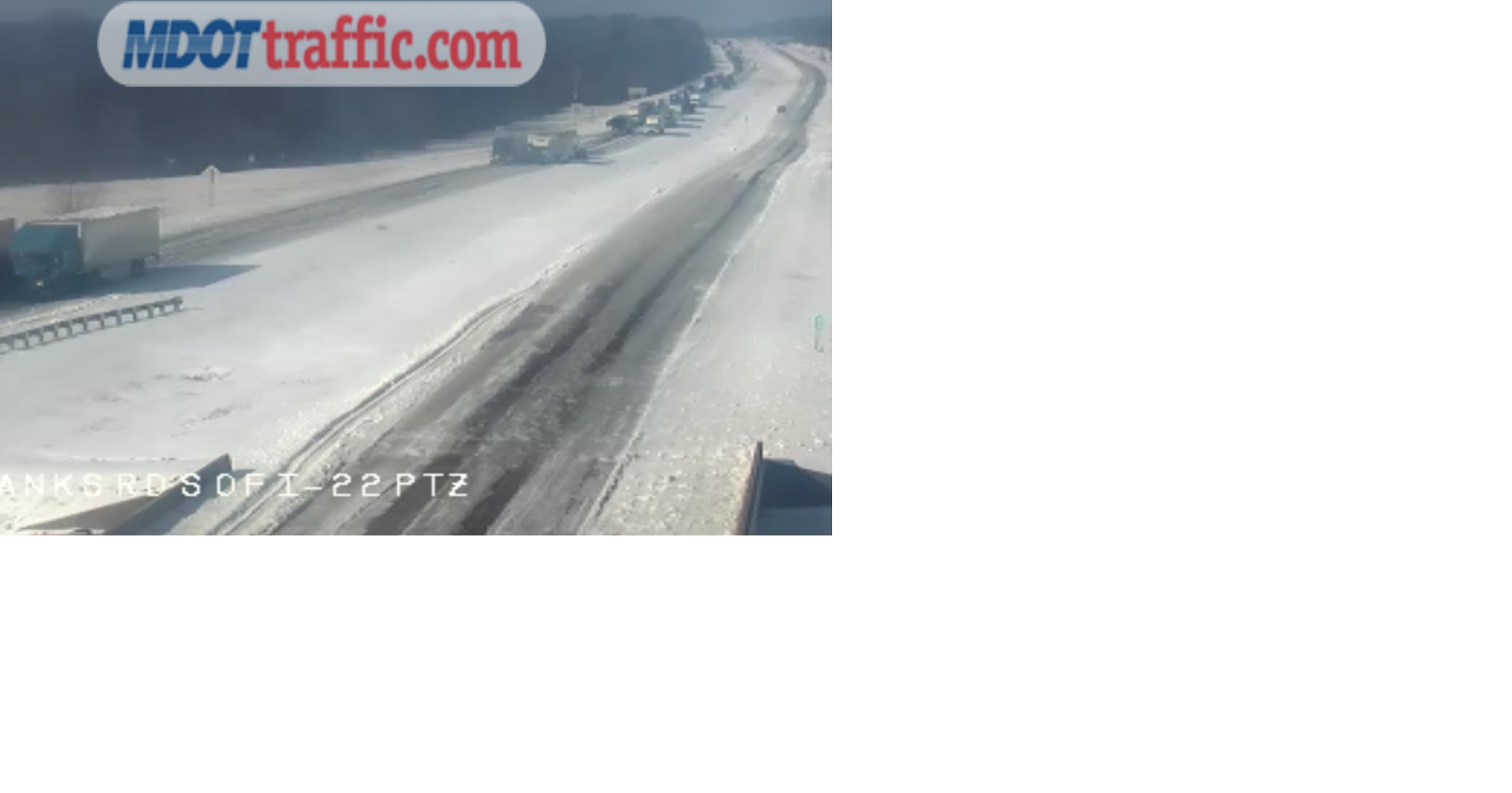 Traffic at stand still along I-55, I-22 in north Mississippi because of ice