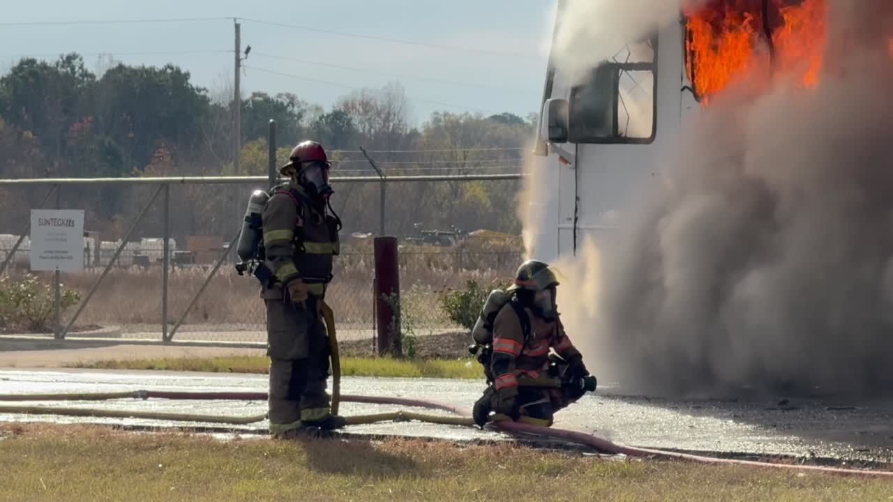 Firefighters spend Thanksgiving putting out fire on burning RV in Saltillo