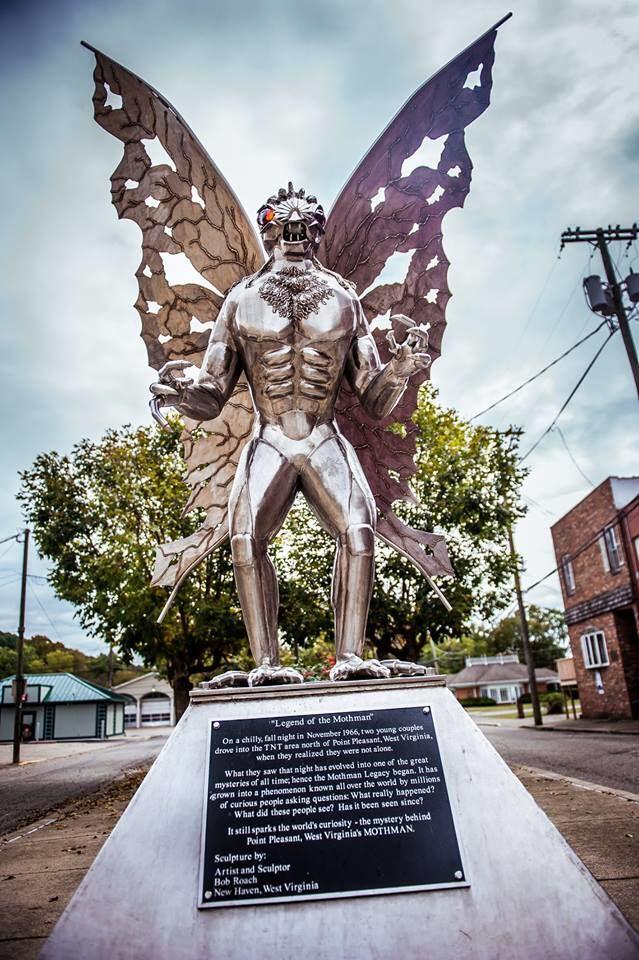 A photo of the statue of the Mothman, in Point Pleasant, WV.