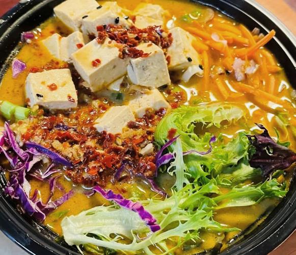 Spicy tofu ramen bowl at Kelly Farm Kitchen