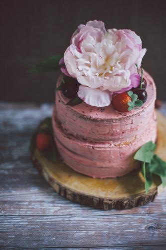 Summer Berry Semi-Naked Cake with Peony