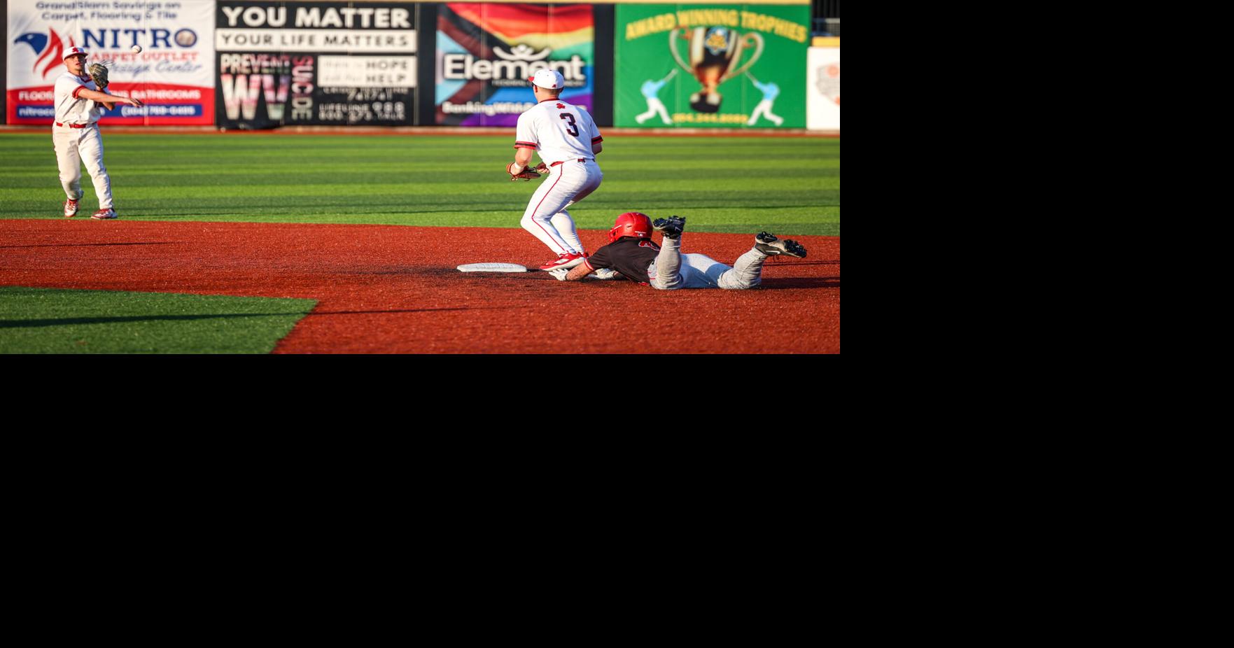 Andrew Lefon makes it to second base on a slide.jpg | | wvgazettemail.com