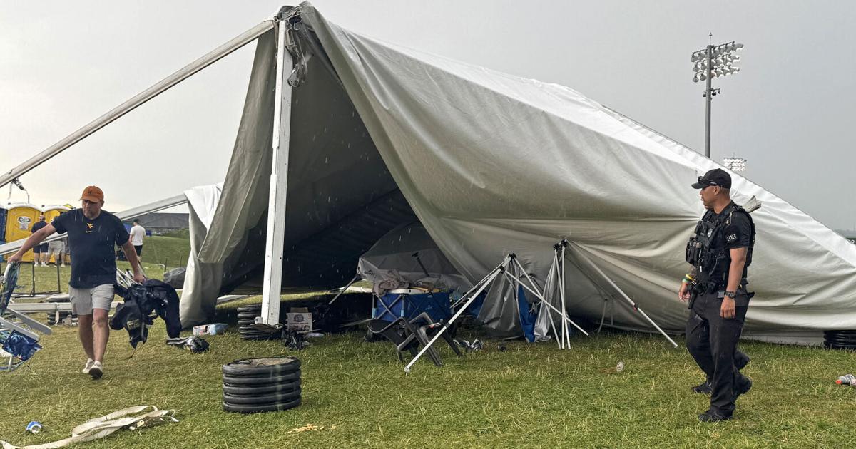Strong winds at NCAA baseball tournament in Morgantown sent 5 people to ...