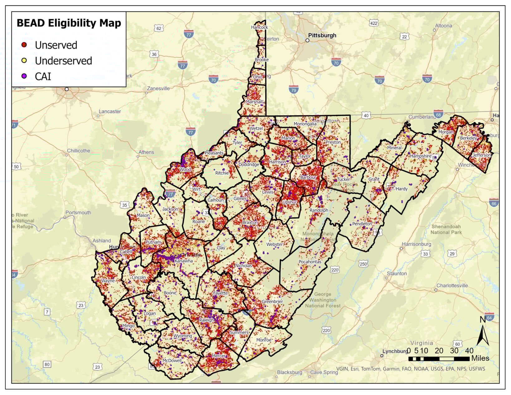 West Virginia Office of Broadband BEAD map