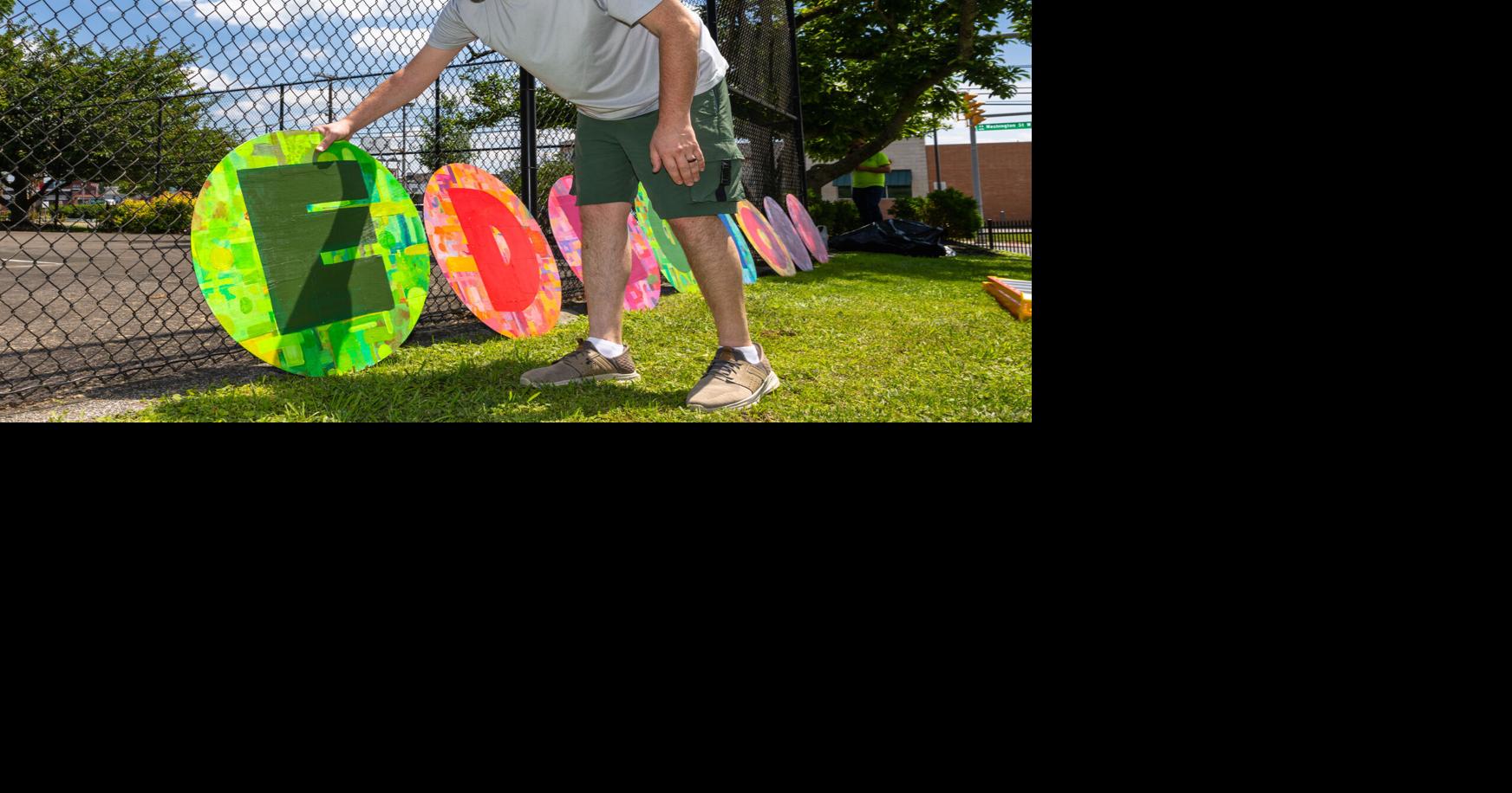 Abstract Art by Edgewood Elementary students adorns Edgewood Park