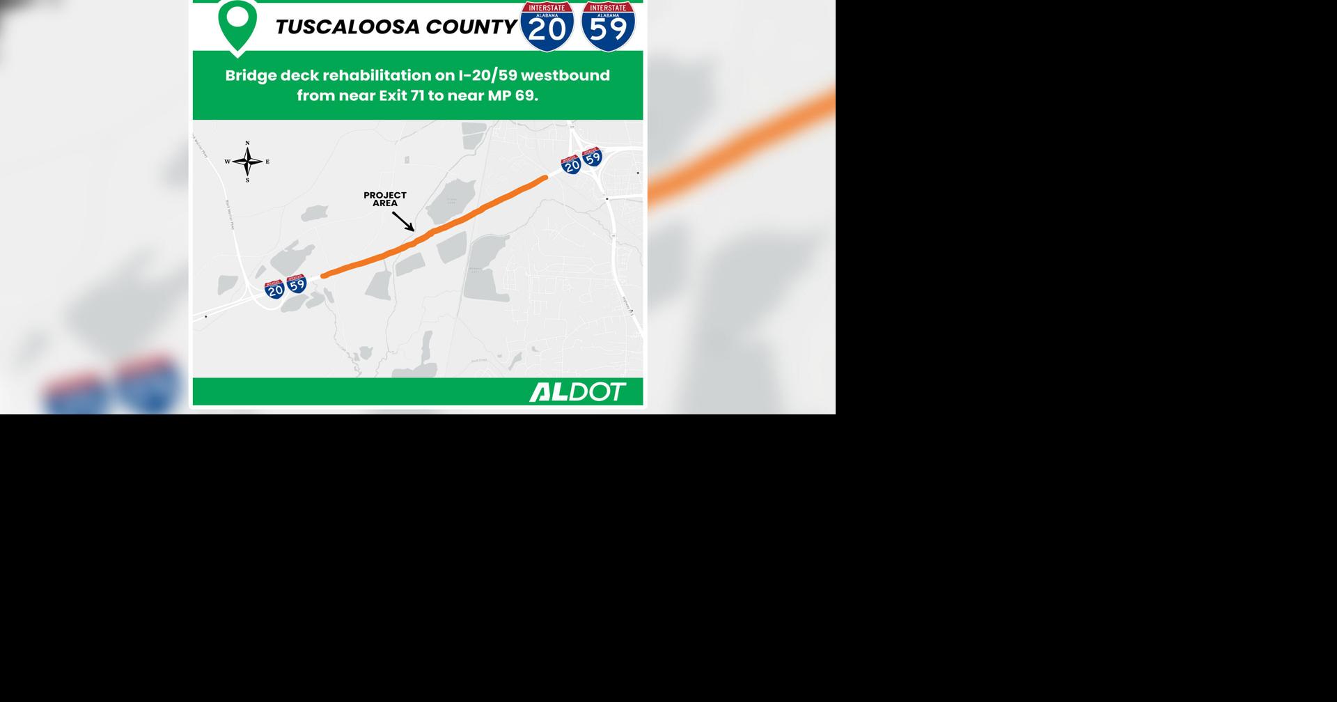 Work on Interstate 20/59 West near Exit 71 in Tuscaloosa County will ...