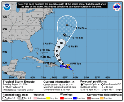 New Tuesday Afternoon Update on Tropical Storm Ernesto | Weather ...