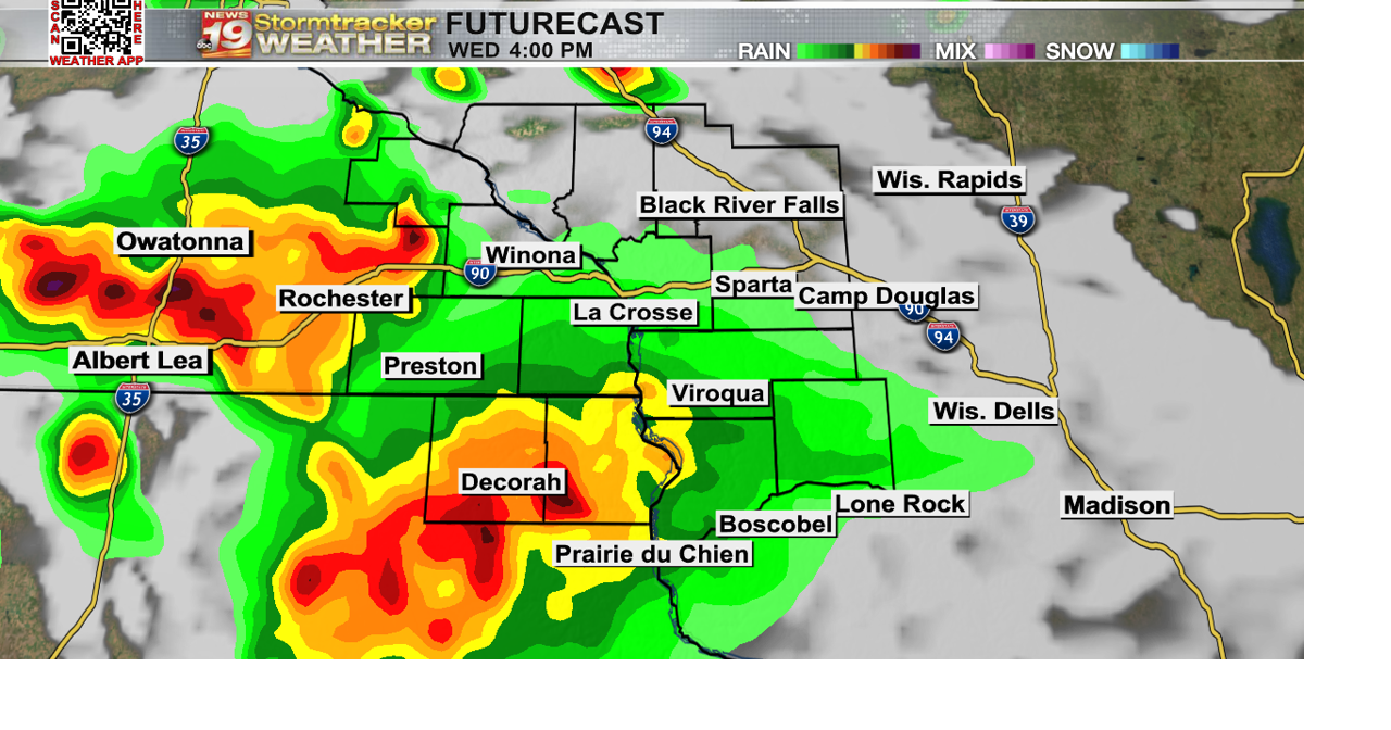 Showers, storms and highs in the 80s move in for the middle of the week ...