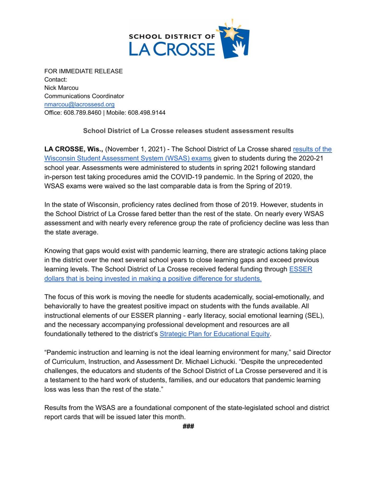 Though challenges remain, La Crosse scores above state average in