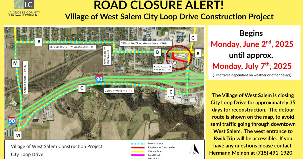 City Loop Drive closed for 35 days | Coulee Region News | wxow.com