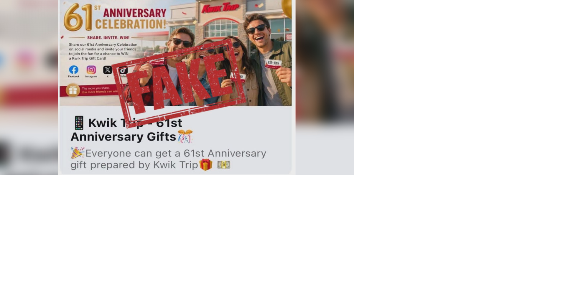 Kwik Trip warns customers about fake gift card giveaway scam circulating online